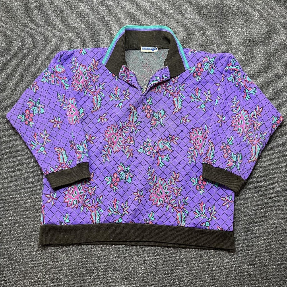 Vintage Cape Cod Sportswear Sweater Womens Large Purple Floral Collared Pullover
